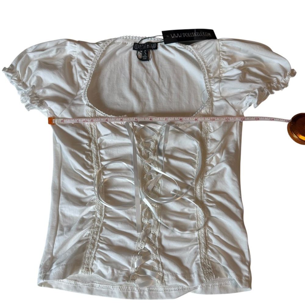 NWT DOLLS KILL SOFT GIRL ERA LACE UP TOP- WHITE SIZE SMALL